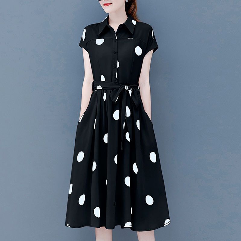 Women's Dotted Prints Waist Slimming Temperament Slimming Youth Dress