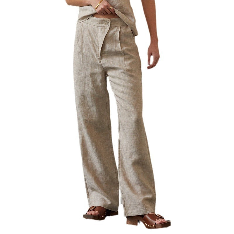 Linen Cotton Trousers Women's Side Pockets