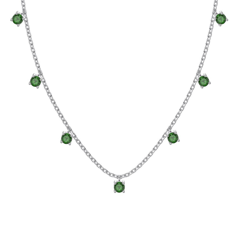 Silver S925 Green Round Zirconium Fringed Zircon Small Pendant Necklace Fashion Multi-Pendant