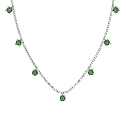 Silver S925 Green Round Zirconium Fringed Zircon Small Pendant Necklace Fashion Multi-Pendant