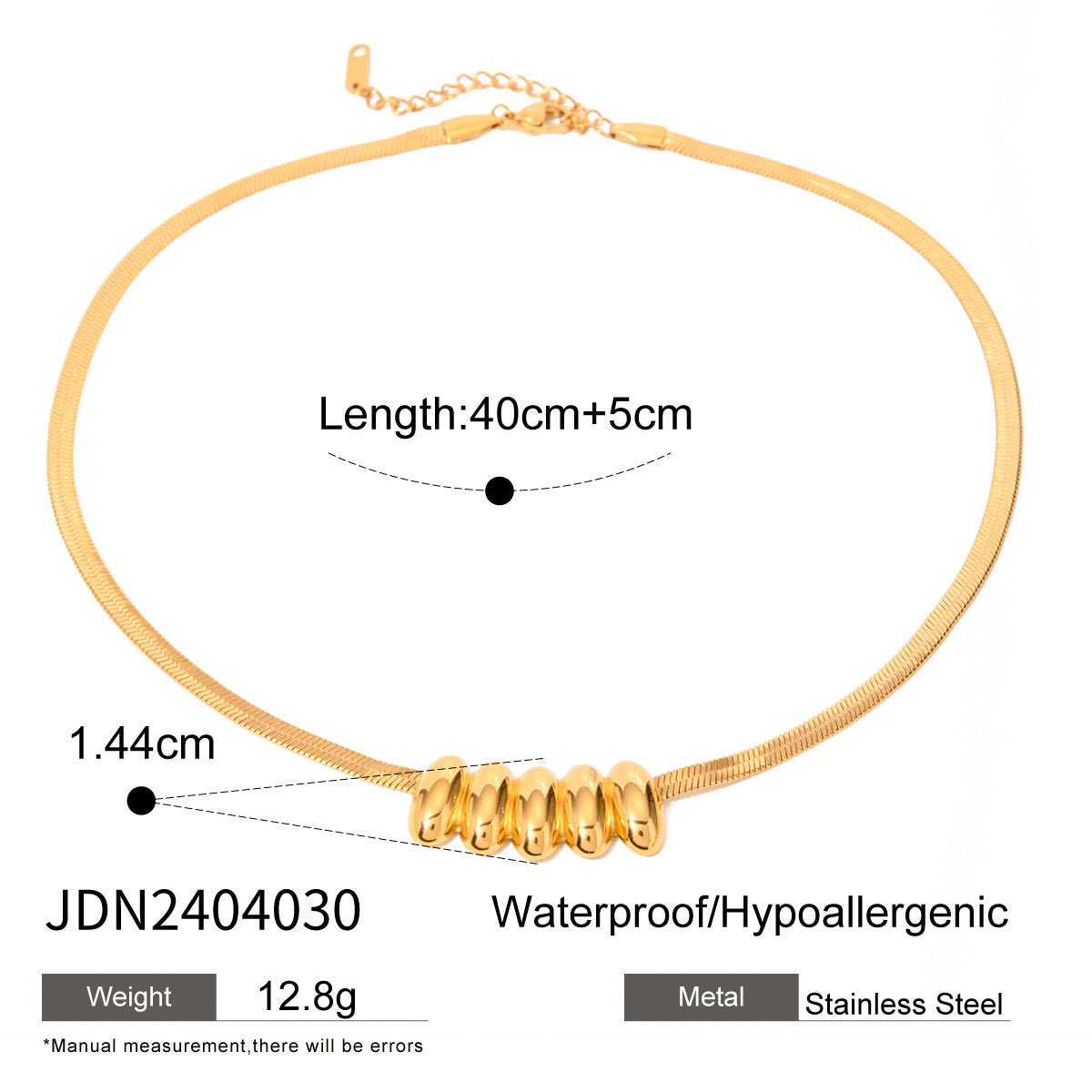18K Gold Stainless Steel Glossy Small Waist Oval Necklace