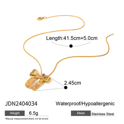 18K Gold Stainless Steel Women's Zircon Bow Necklace