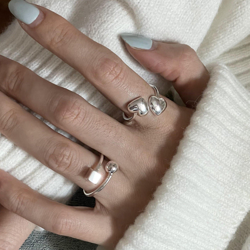 Simple Doppel Herz Ring Female Line Opening Adjustable
