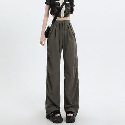 American High Street Cool Drawstring Lace-up Casual High Waist Wide Leg Pants