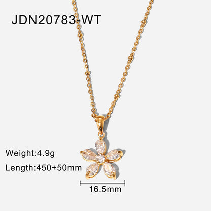 White Zircon Five Petal Flower Pendant Necklace For Women