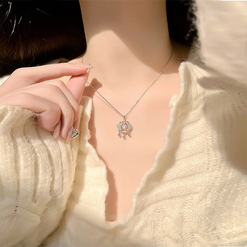 S925 Sterling Silver Lock Of Safeness And Luck Necklace Female Bell Smart Clavicle Chain