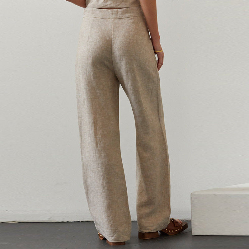 Linen Cotton Trousers Women's Side Pockets