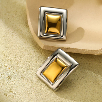 Affordable Luxury Style High-grade Stainless Steel Personalized Glossy Rectangular Back-shaped Earrings