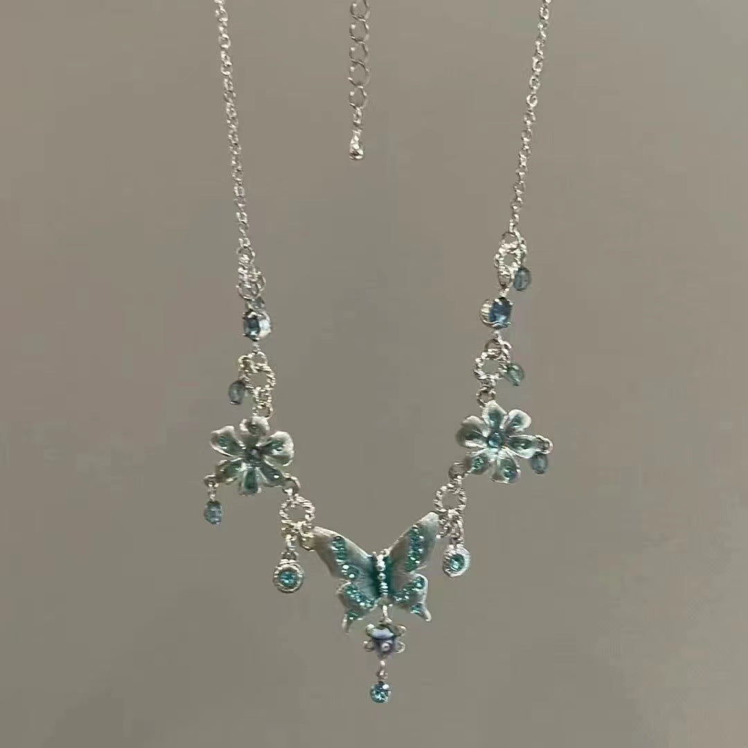 Blue Butterfly Crystal Pendant Necklace Female Niche