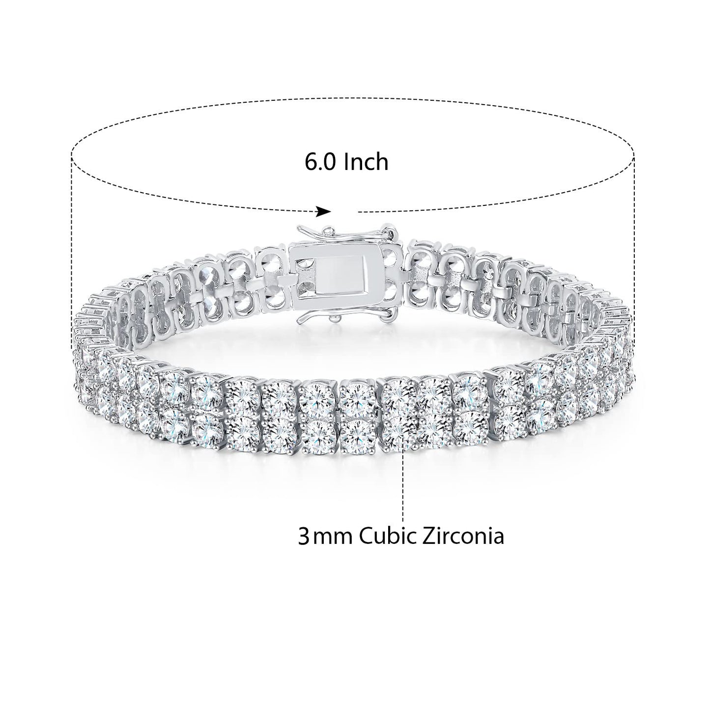 European Hip Hop 3MM Inlaid Zircon Tennis Bracelet Double Row