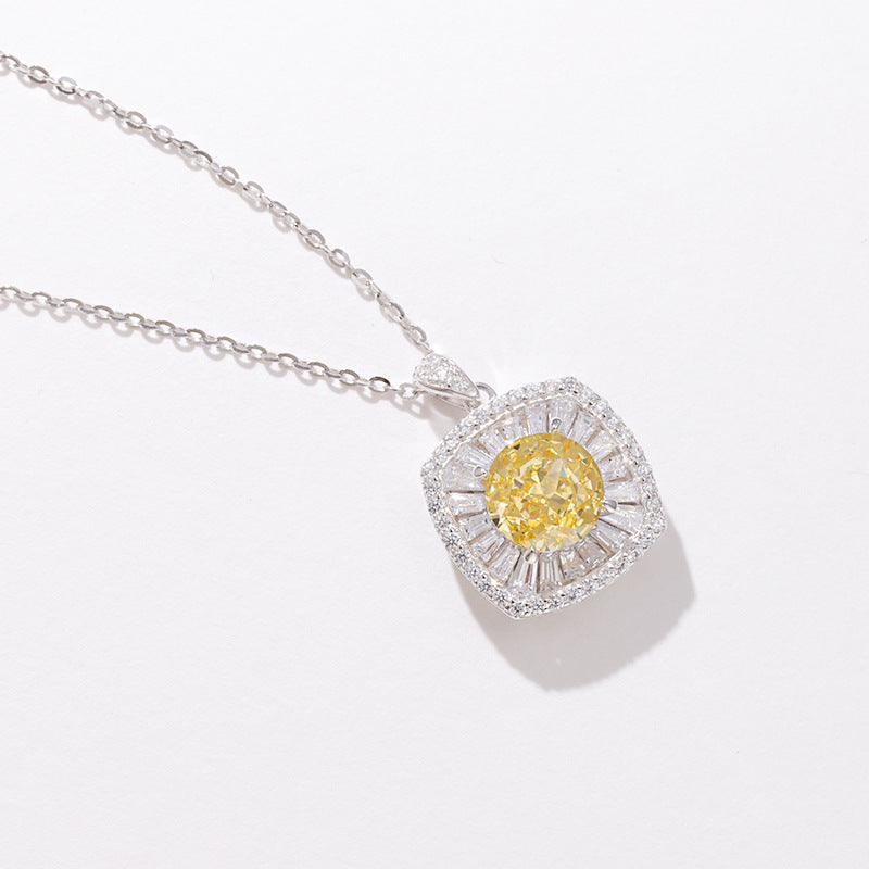 Fashion Design Yellow Zirconium Small Square Necklace