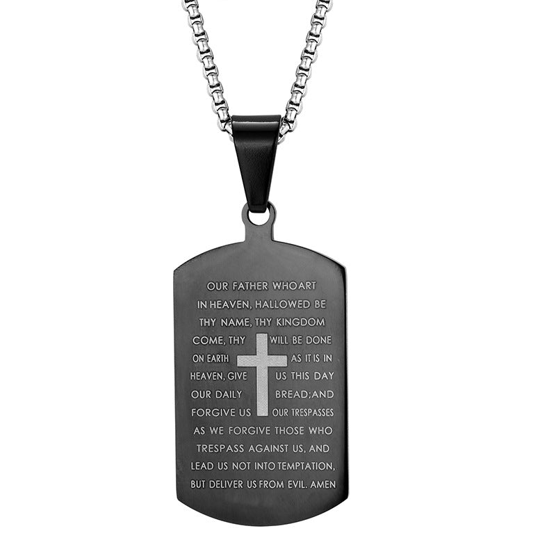 Stainless Steel Bible Cross Dog Tag Pendant Necklace