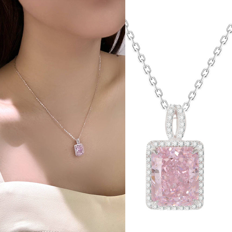 S925 Sterling Silver Ice Flower Zirconium Cube Sugar Clavicle Chain