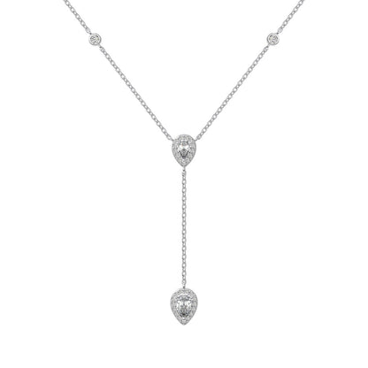 Silver S925 White Pear-shaped Water Drop Round Zirconium Inlaid Exquisite Design Clavicle Chain Necklace