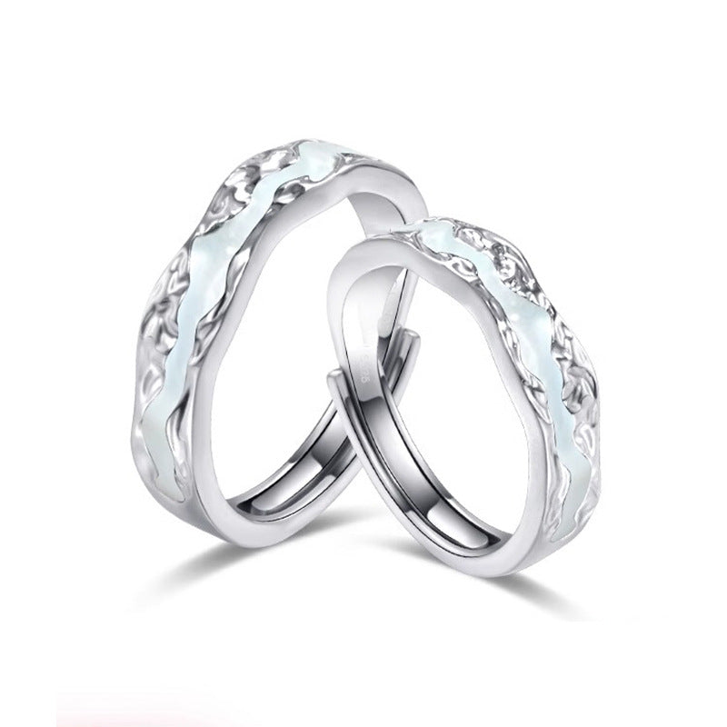 S925 Sterling Silver Light Year Couple Couple Rings Luminous Cold Aurora Luminous Open Men And Women Enamel