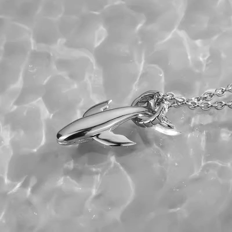 Sterling Silver Whale Drop Necklace Men's Trendy Simple