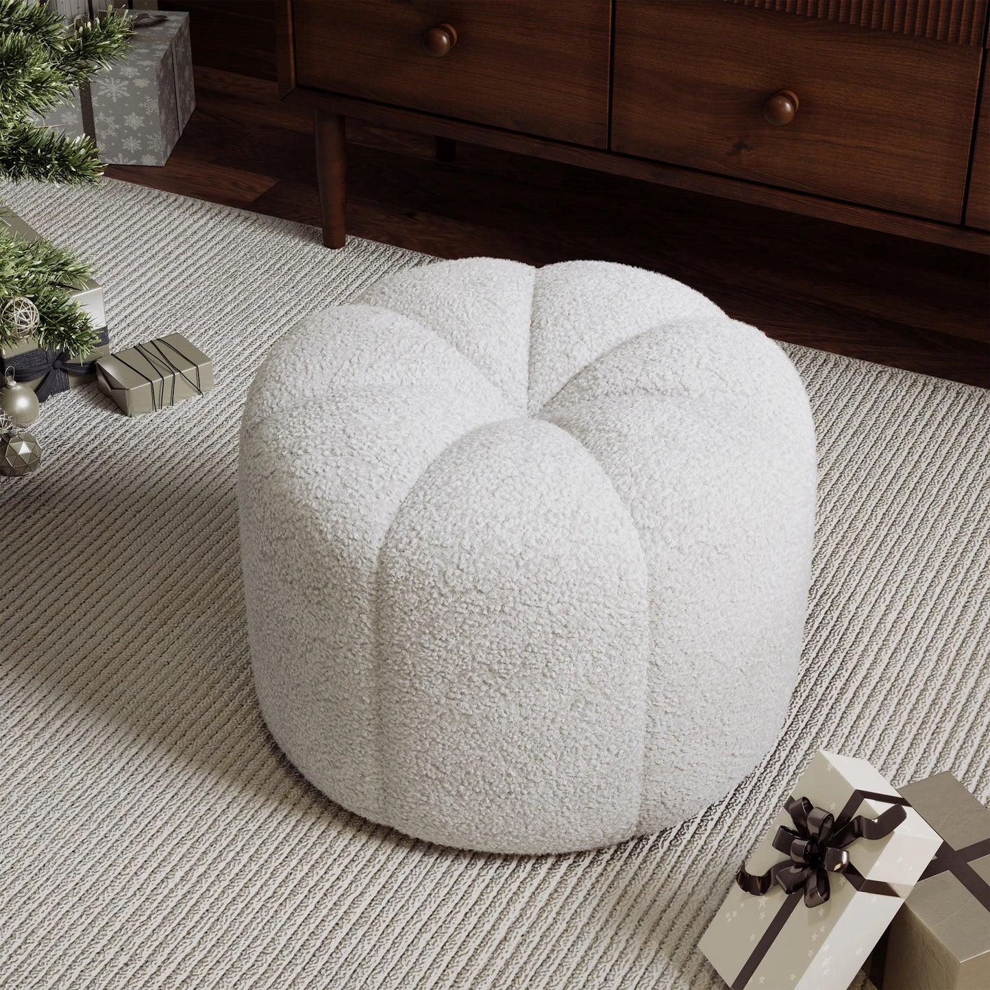 Round Shape Teddy Fabric Multifunctional Household Footstool