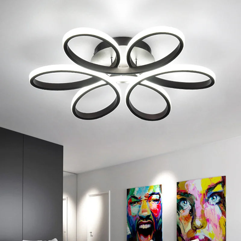 Modern Acrylic Petal LED Chandelier Ceiling Light, Black 74CM Cool White
