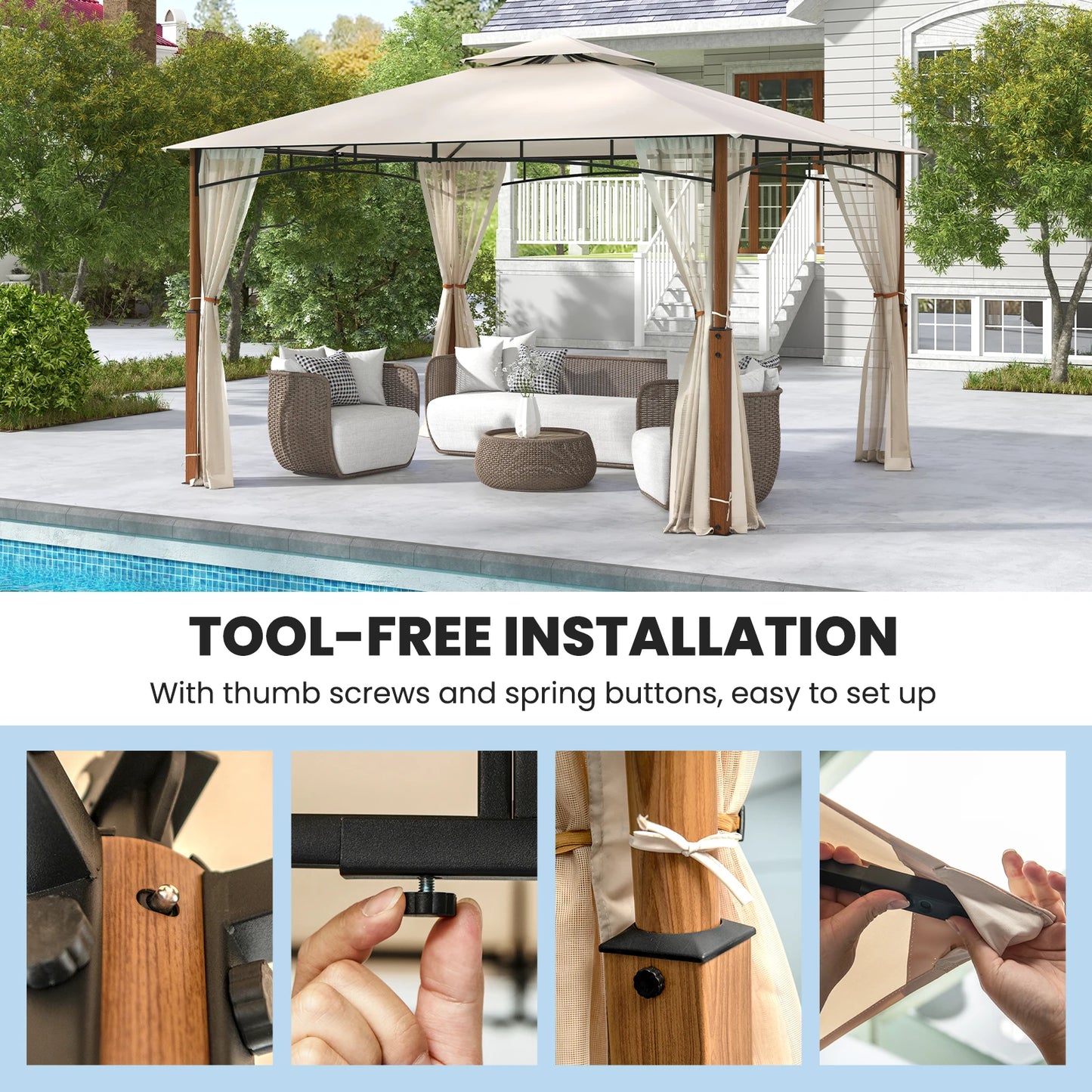 GOFLAME 360 CM x 300 CM Patio Gazebo, Heavy Duty Gazebos Shelter Party Tent w/ Sun &Waterproof Vented Top