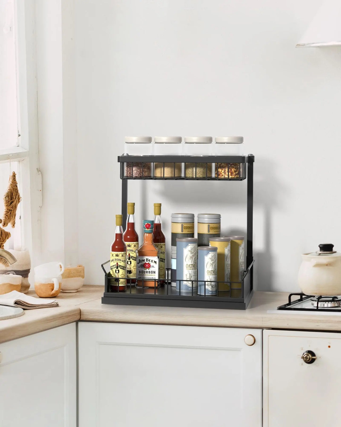 Under Sink Organizer and Storage, Pull Out Cabinet Organizer 2 Tier Slide Out Sink Shelf Cabinet Storage Shelves for Kitchen
