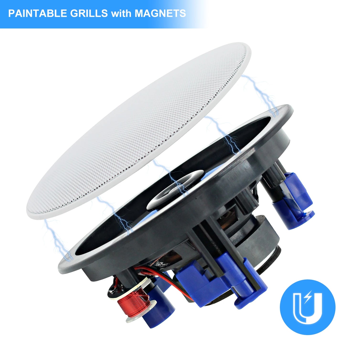 Herdio 4 Inch Flush Mount Two-way Stereo Ceiling Bluetooth Speaker For Indoor And Outdoor Placement In Bathroom Kitchen Bedroom