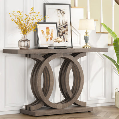 Entrance furniture modern antique rustic brown retro wood farmhouse entry hallway table console 140cm with Geometric Base