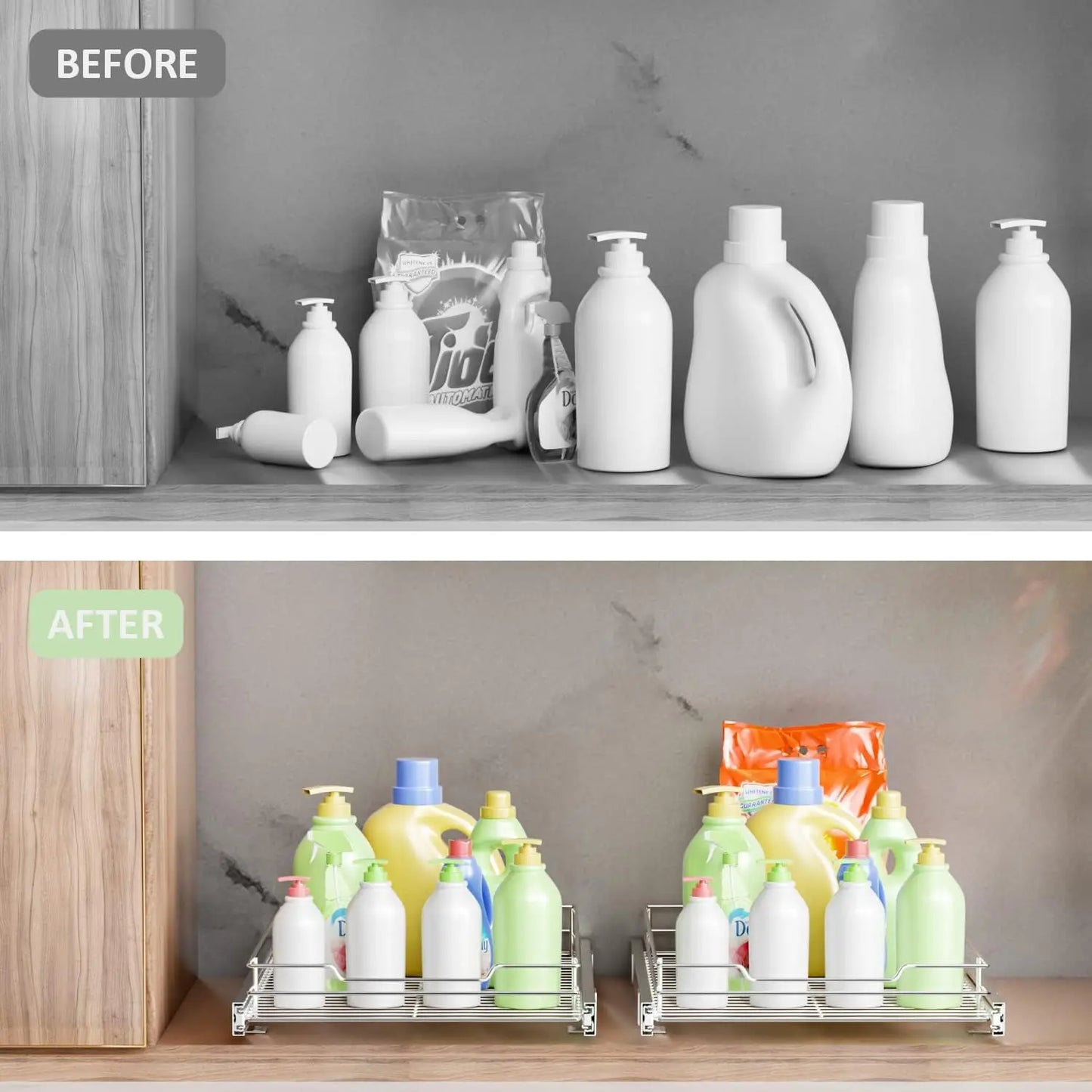 Pull Out Cabinet Organiser, Heavy Duty Slide Out Food Cupboard Shelf for Home, Kitchen, Bathroom, 14 inches W x 21 inches D