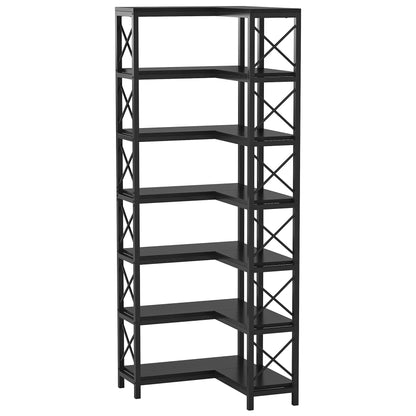7-Shelf Corner Bookshelf,Large Modern Corner Bookcase, 7-Tier Tall Corner Shelf Storage Display Rack with Metal Frame