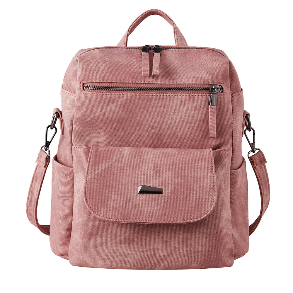 Vintage PU Leather Backpack with Adjustable Detachable Shoulder Straps for Women Girls