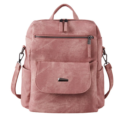 Vintage PU Leather Backpack with Adjustable Detachable Shoulder Straps for Women Girls