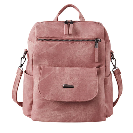 Vintage PU Leather Backpack with Adjustable Detachable Shoulder Straps for Women Girls
