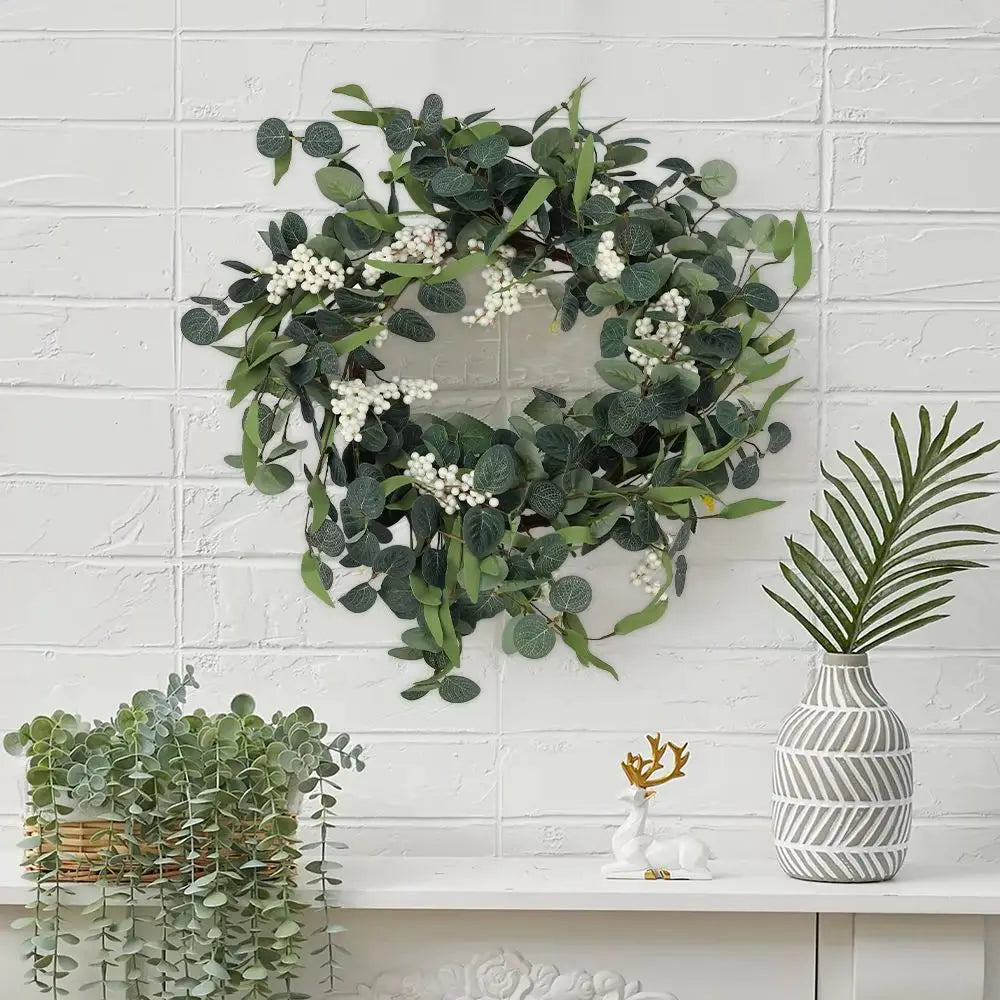 55CM Artificial Topiary Wreath Eucalyptus Leaf Door Decor
