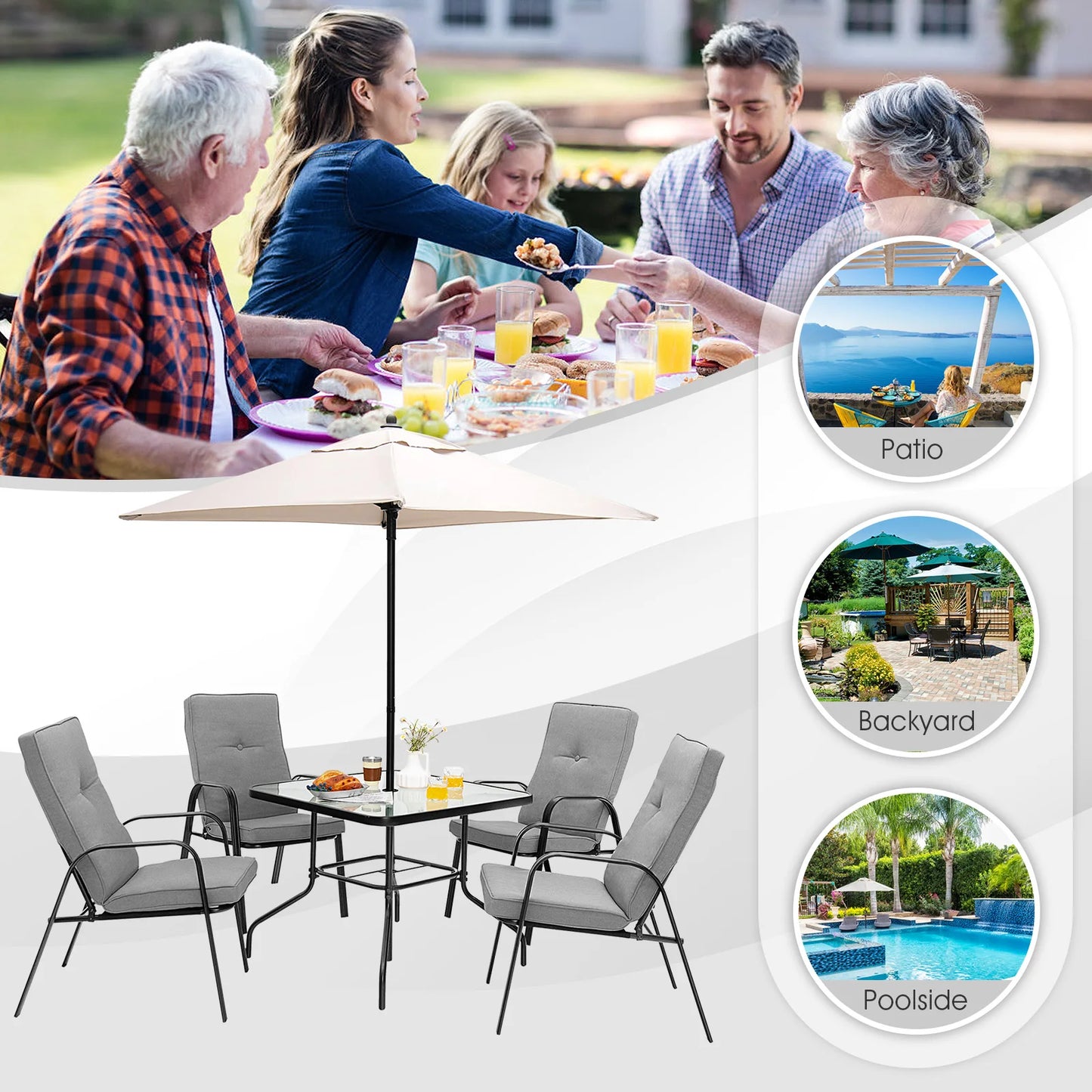 GOFLAME 4 Piece Patio Dining Chairs, Outdoor Stackable Chairs W/ High-Back Cushions