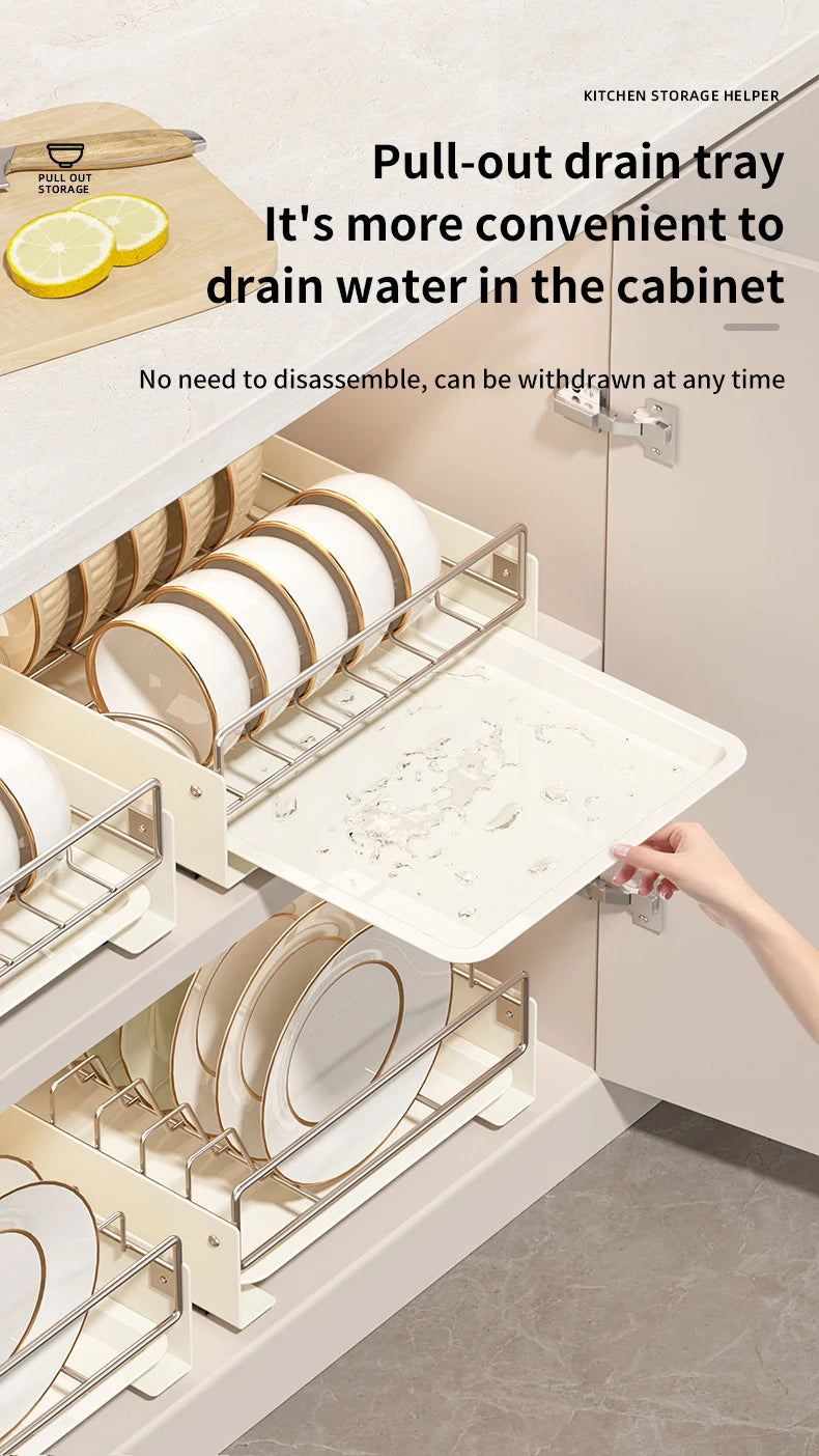 Drain Pull Out Dish Racks Slideable Stainless Steel Bowl Rack Cabinet Tray Storage Holder Kitchen Basket Plate Drain Shelf Rack