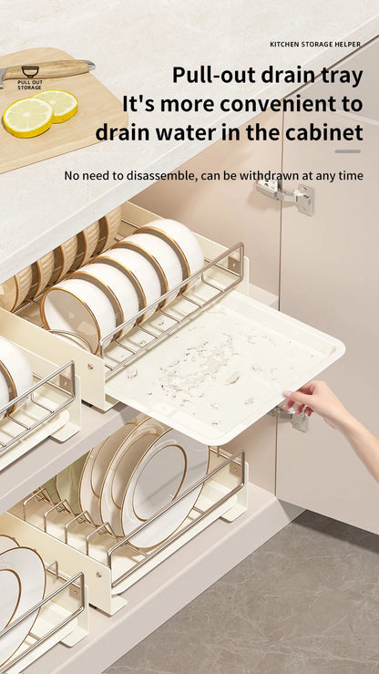 Drain Pull Out Dish Racks Slideable Stainless Steel Bowl Rack Cabinet Tray Storage Holder Kitchen Basket Plate Drain Shelf Rack