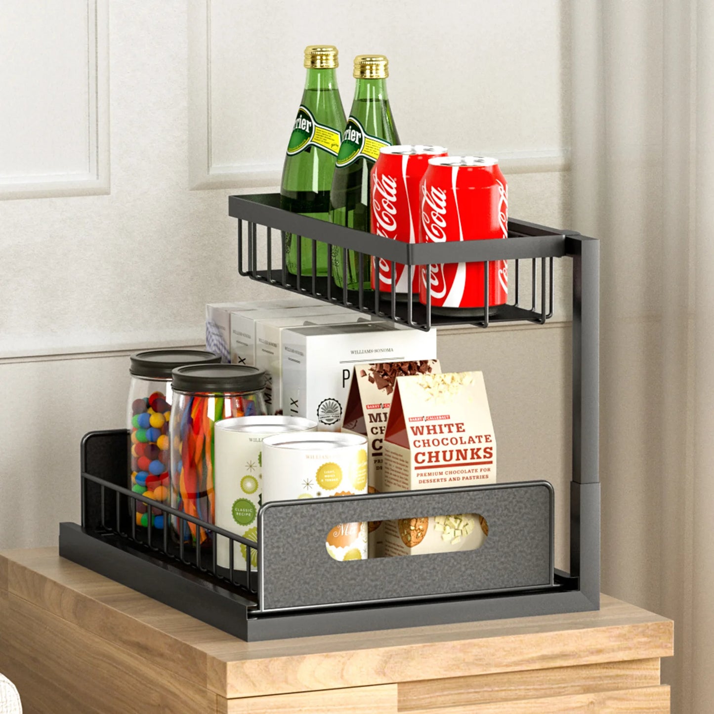 Under Sink 2 Tier Sliding Cabinet Basket Organizer Drawer Pull Out Cabinet Multi-Purpose Sink Organizer for Bathroom Kitchen