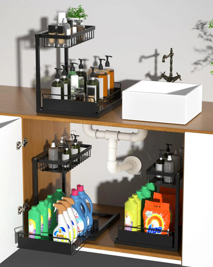 Under Sink Organizer and Storage, Pull Out Cabinet Organizer 2 Tier Slide Out Sink Shelf Cabinet Storage Shelves for Kitchen