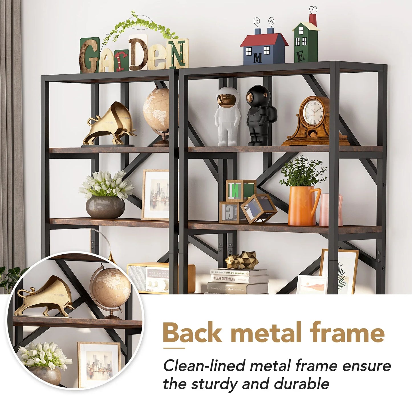 Bookshelf 71" Industrial Etagere Bookcase 5 Shelf Display Rack For Living Room