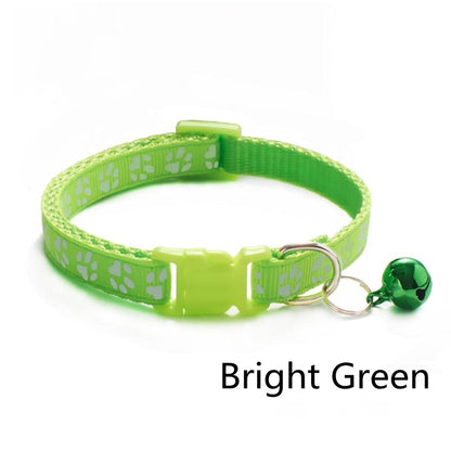 Pet Collar With Bell Cartoon Footprint Colorful for Dogs, Puppy, Cast. Adjustable Safety Bell Ring .