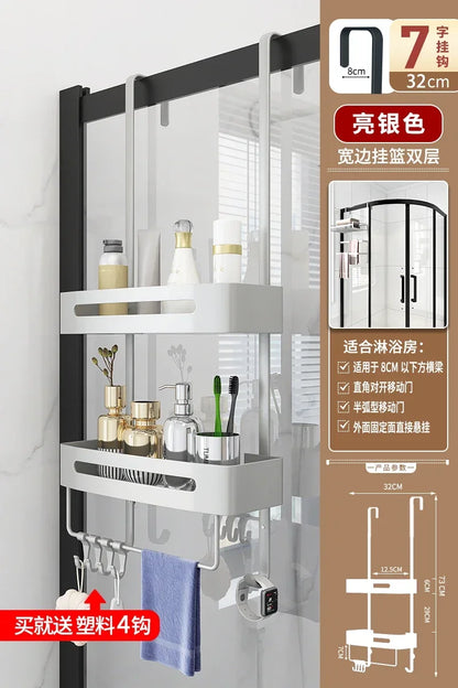 Pull Gold Shower Room Frame Large Capacity Bathroom Double Layer Hanging Basket Without Perforated Wall Hanging Receive Hook