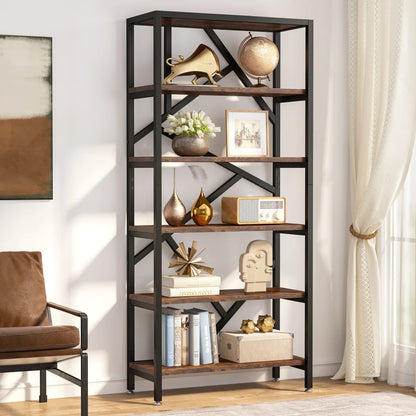 Bookshelf 71" Industrial Etagere Bookcase 5 Shelf Display Rack For Living Room