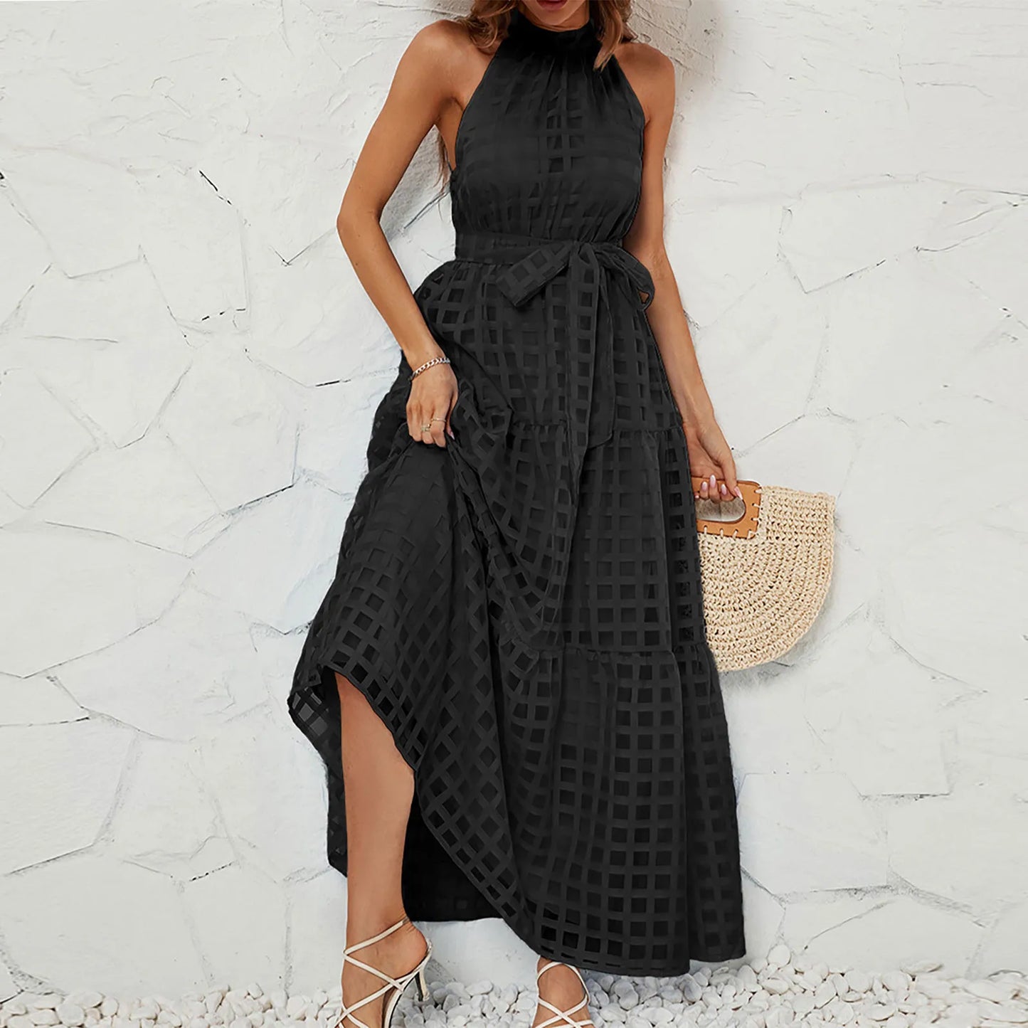 Elegant Sleeveless Halter Neck Maxi Dress