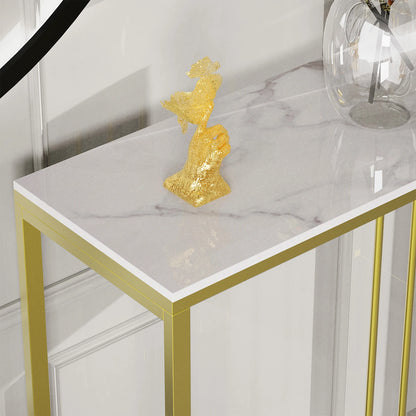 Modern Accent Console Marble Table Gold Metal Frame Storage Display Shelf Narrow Table for Hallway Entryway Living Room Entrance