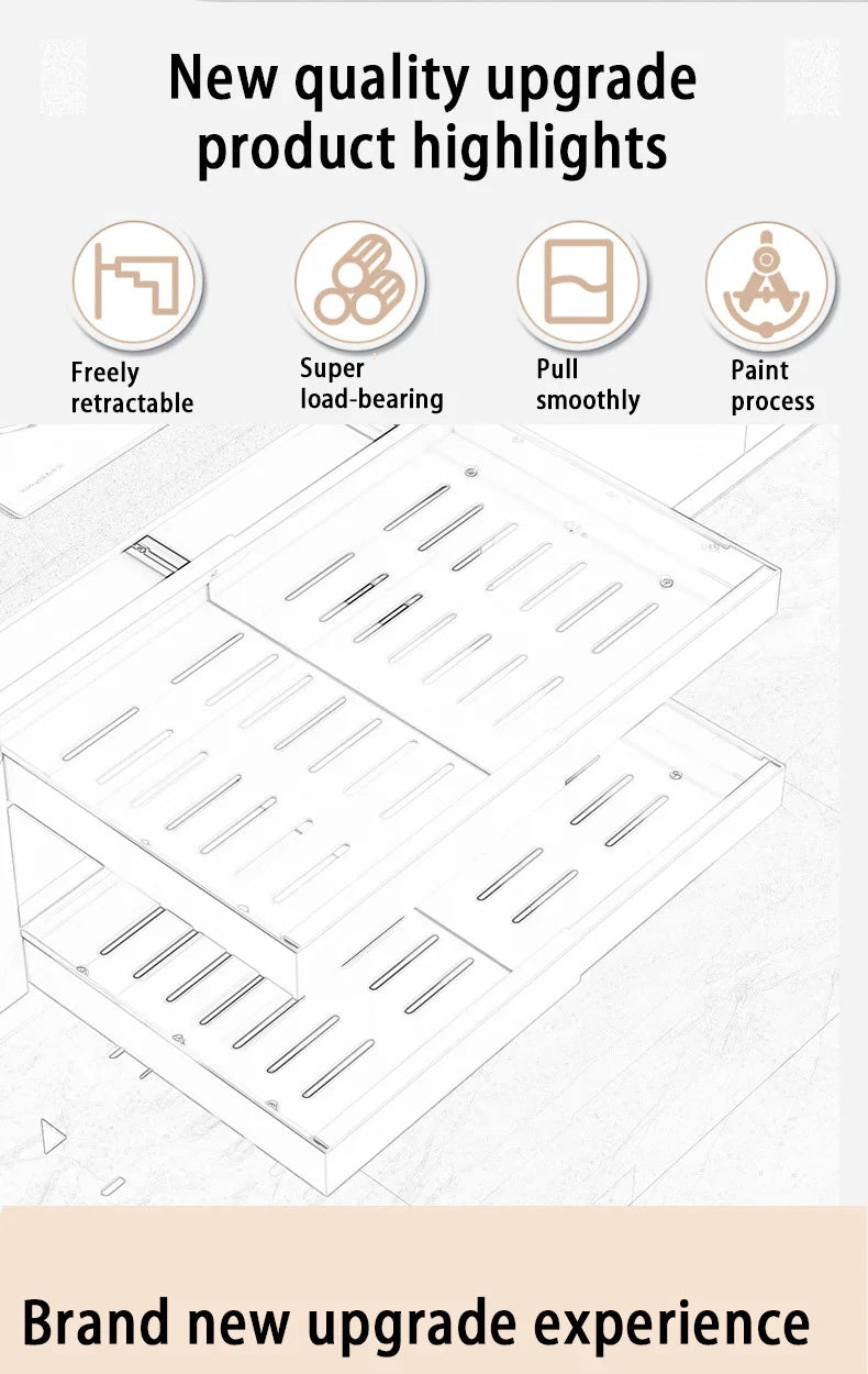 Expandable Pull Out Cabinet Organizer Metal Stick Slide Out  Drawers Storage Kitchen Adjustable Sliding Roll Out Cabinet Shelves