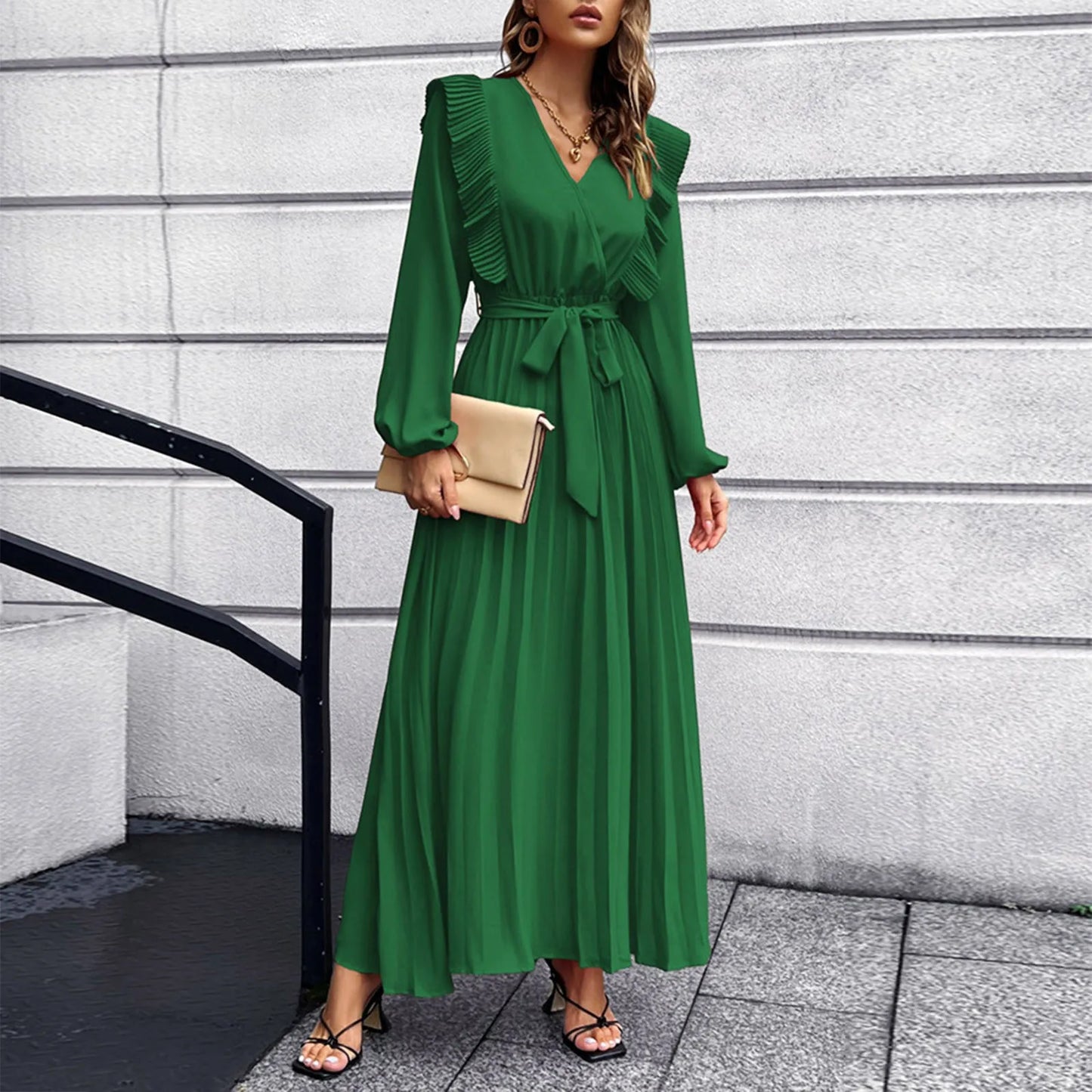 Women Loose Draped Elegant Long Dress Ladies OL Office Vestidos Solid Color Long Sleeve Dress Spring Autumn Clothing Lady Party