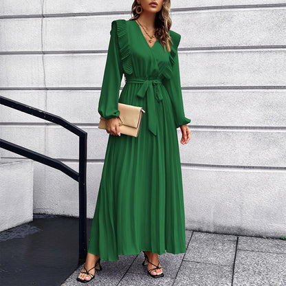 Women Loose Draped Elegant Long Dress Ladies OL Office Vestidos Solid Color Long Sleeve Dress Spring Autumn Clothing Lady Party