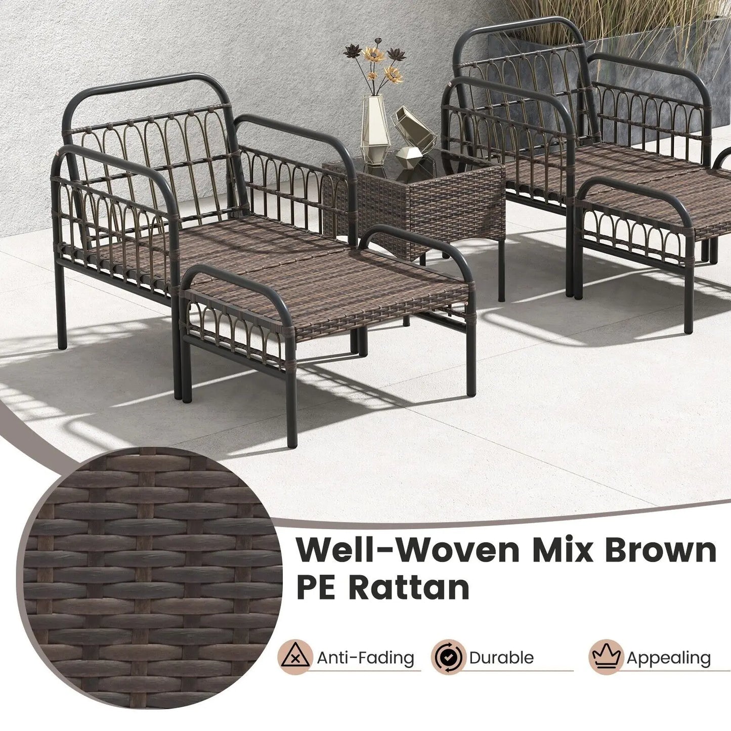 GOFLAME 5 Piece Patio Conversation Set Outdoor Wicker Chair Set w/ Ottomans