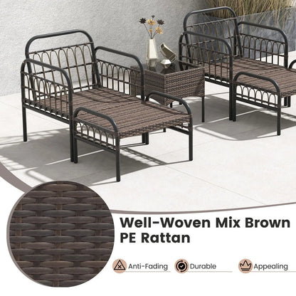 GOFLAME 5 Piece Patio Conversation Set Outdoor Wicker Chair Set w/ Ottomans