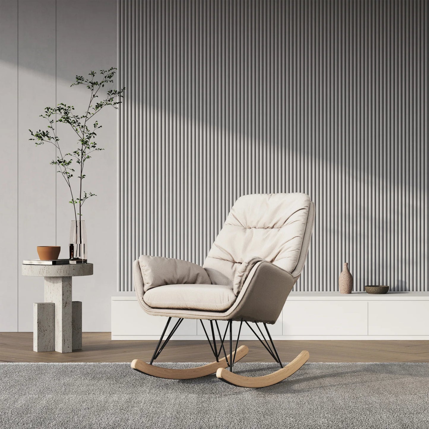 White Luxury Wooden Rocking Chair Leisure Chair
