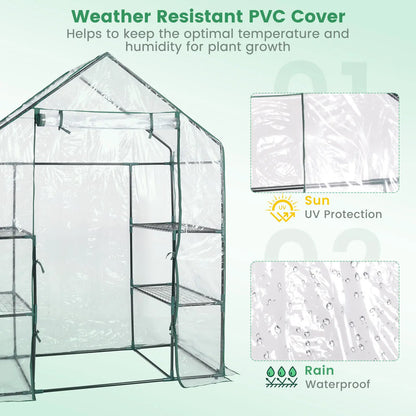 GOFLAME Portable Mini Walk-in Greenhouse Heavy-Duty Winter Hot House w/4 Shelves